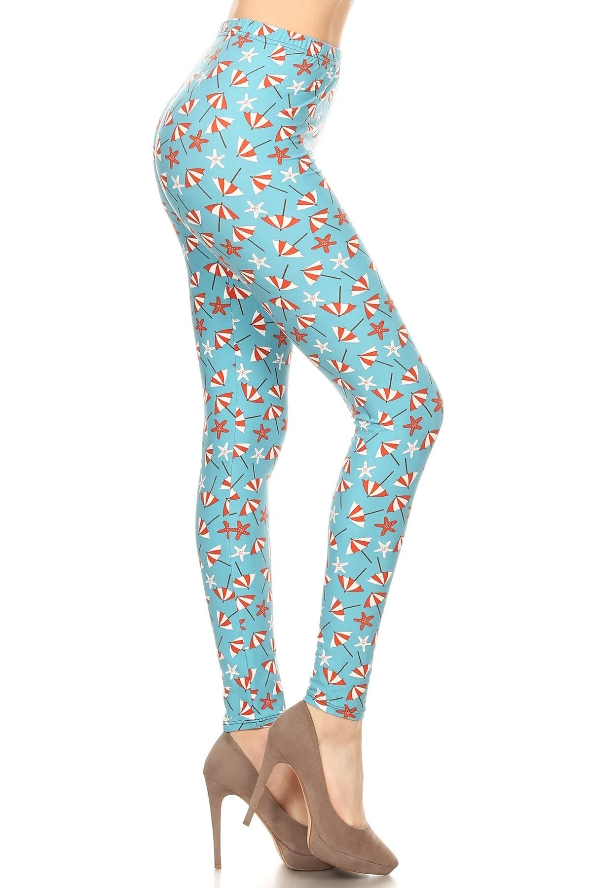 Women's Regular colorful Beach Umbrella Starfish Pattern Printed Leggings