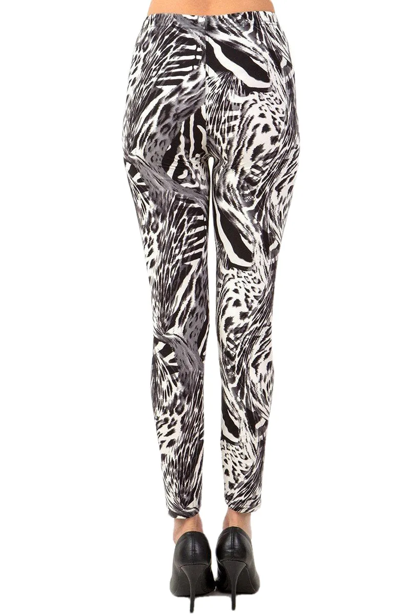 Women's Regular Grey Animal Skin Pattern Printed Leggings