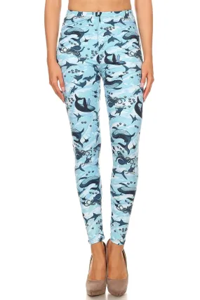 Women's Regular Whale Shark Octopus Pattern Printed Leggings