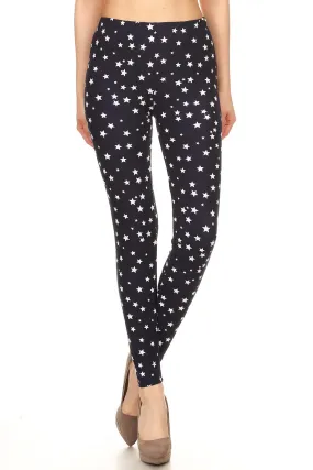 Women's Regular White Little Stars Pattern Printed Leggings