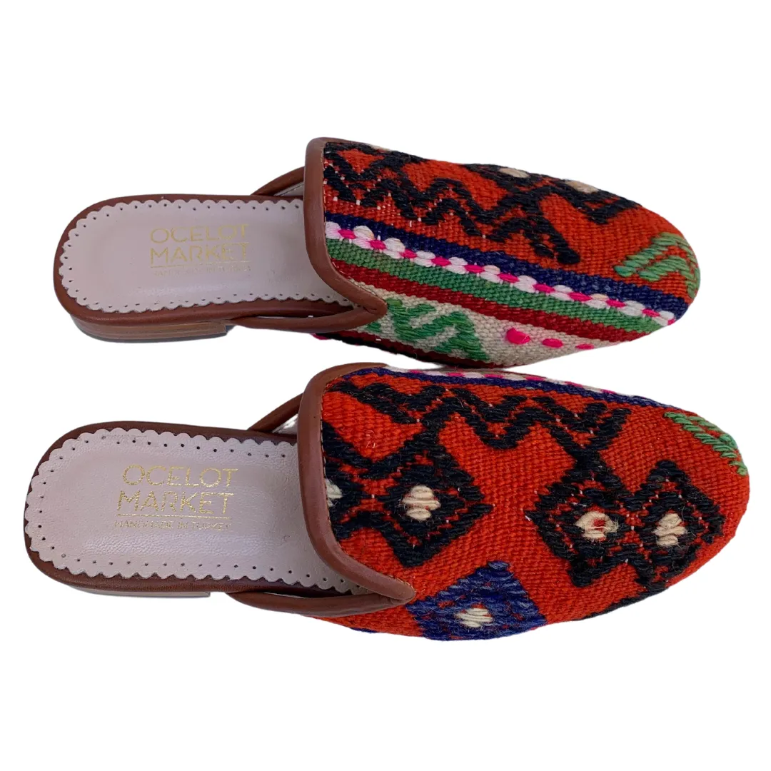 Women's Turkish Kilim Mules | Orange Pattern