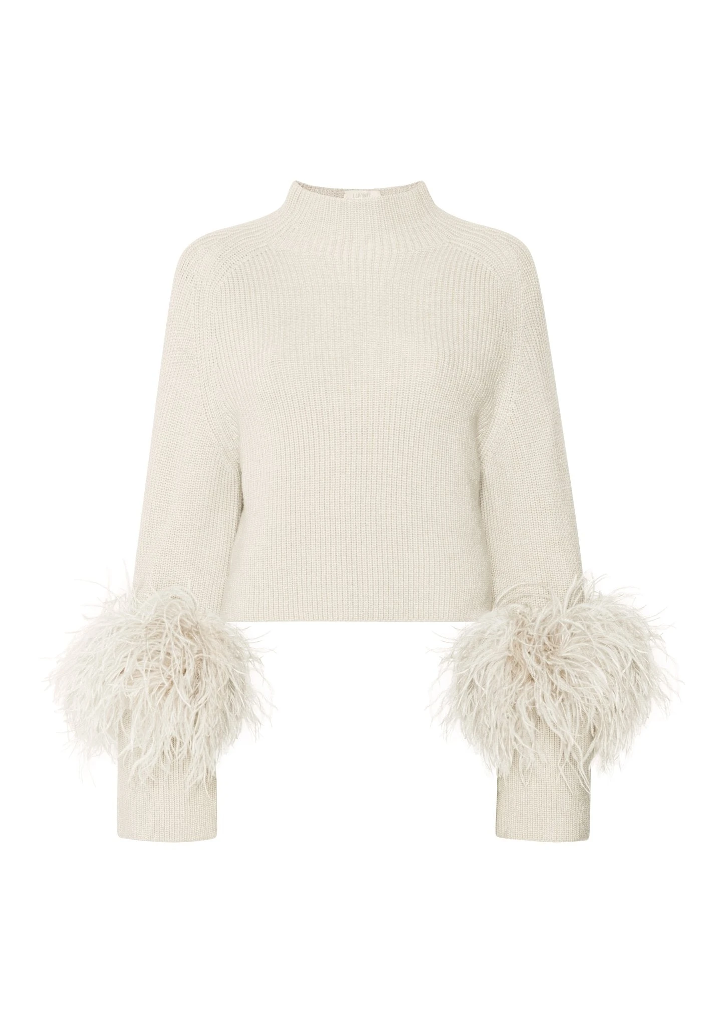 		Wool Cropped Raglan Sweater With Feathers	