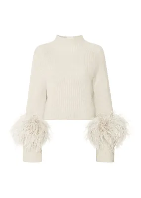 		Wool Cropped Raglan Sweater With Feathers	