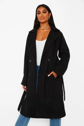 Wool look belted trench coat