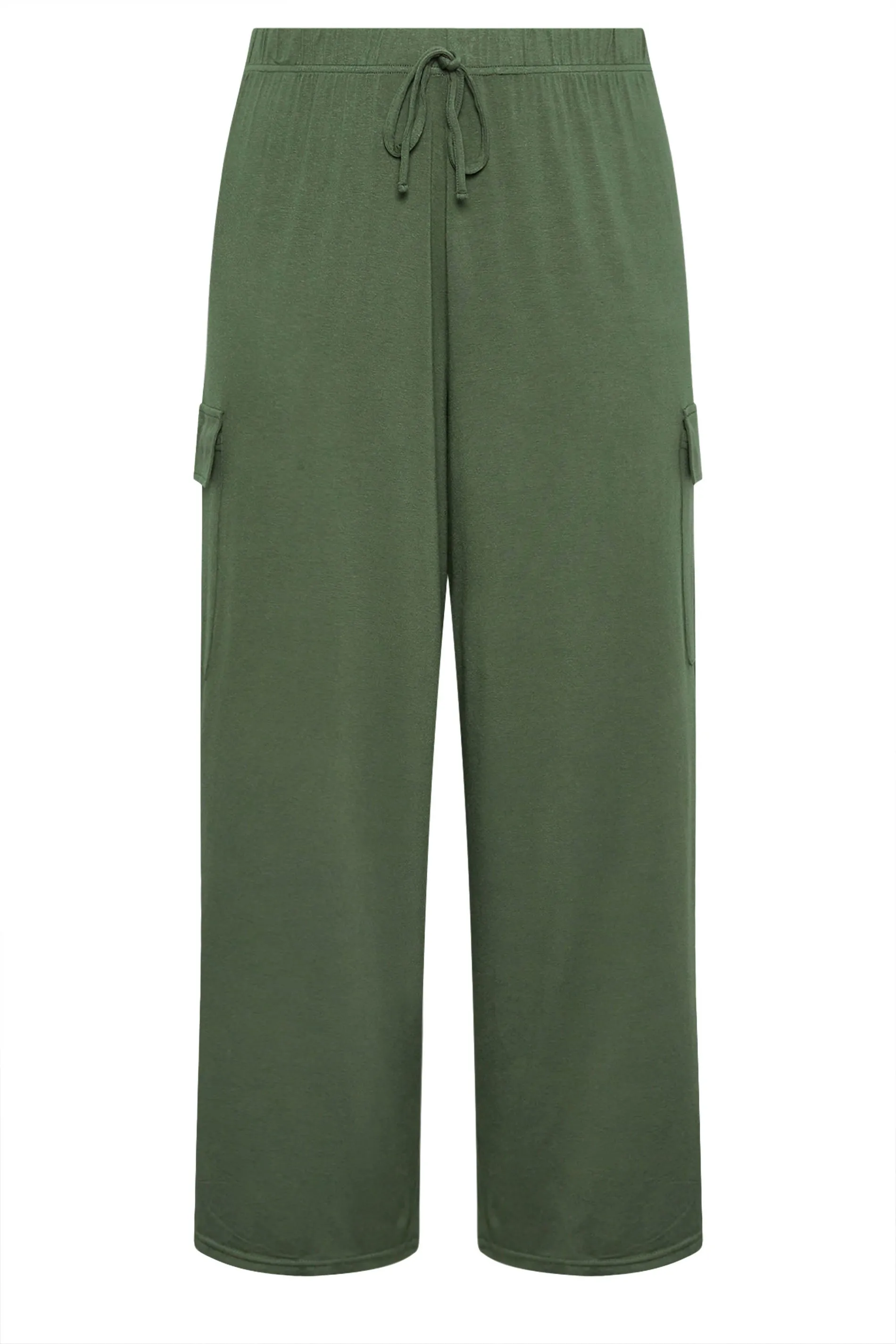 YOURS Curve Khaki Green Jersey Wide Leg Cargo Trousers