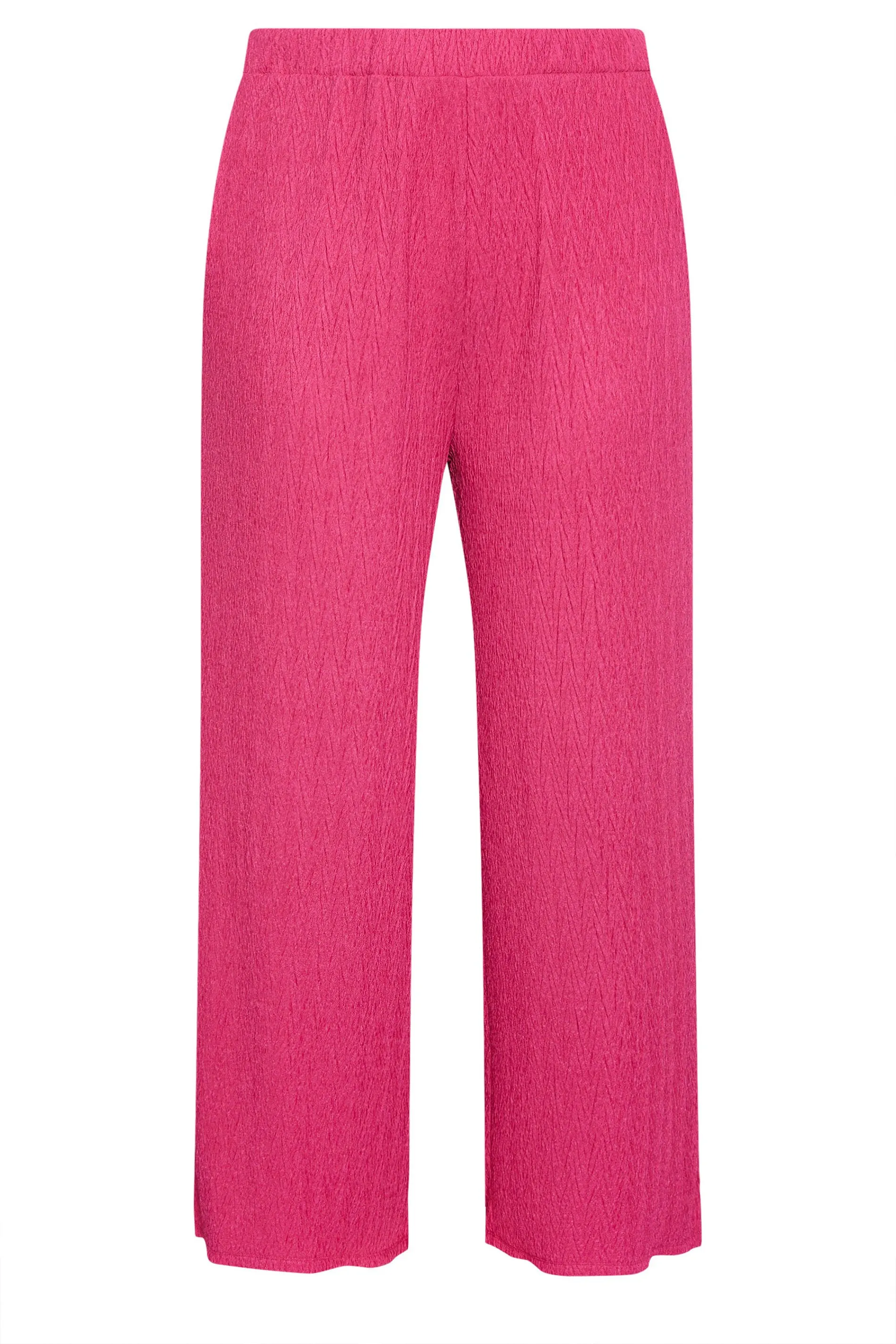 YOURS Curve Pink Crinkle Plisse Wide Leg Trousers