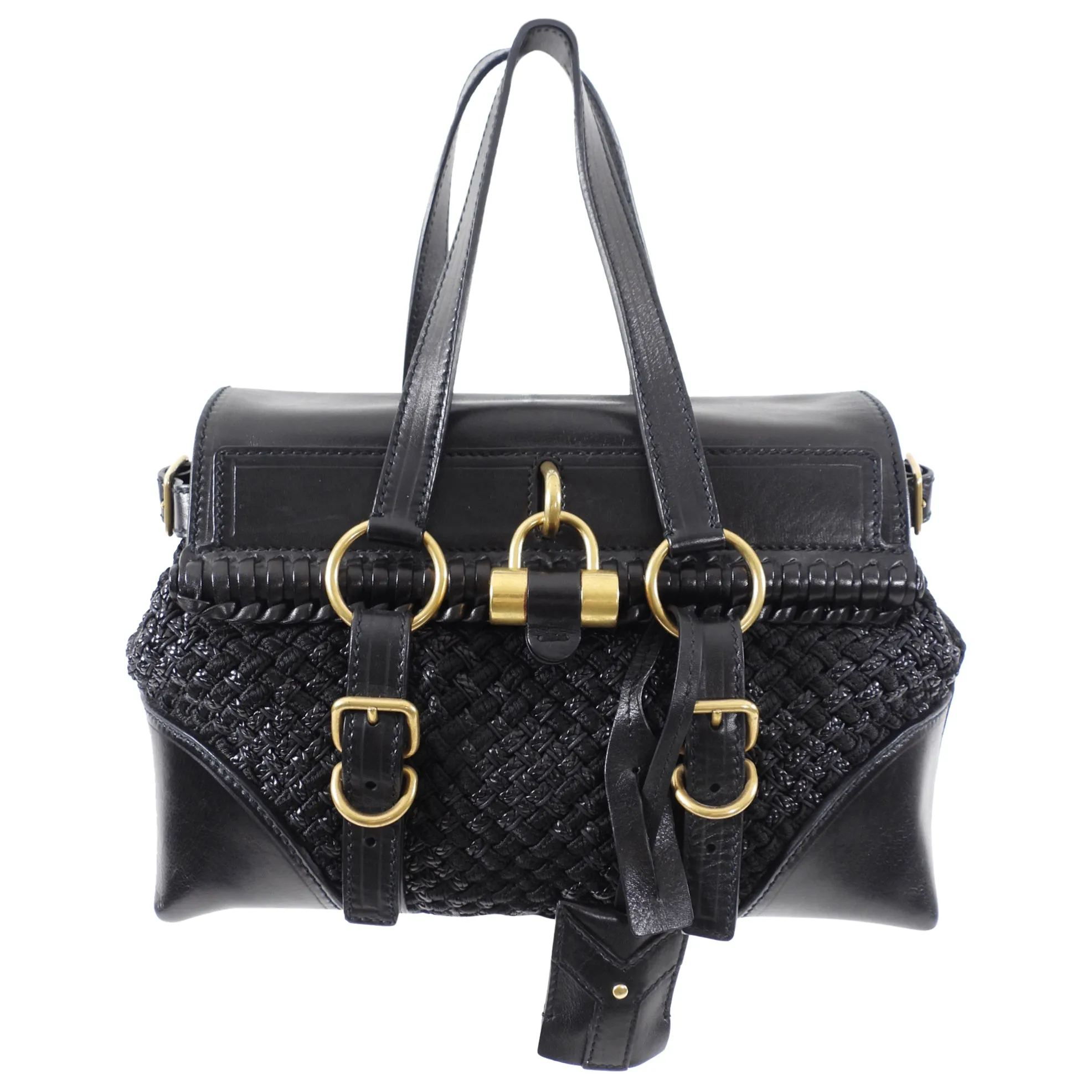 Yves Saint Laurent Black Small Maia Padlock Woven Bag