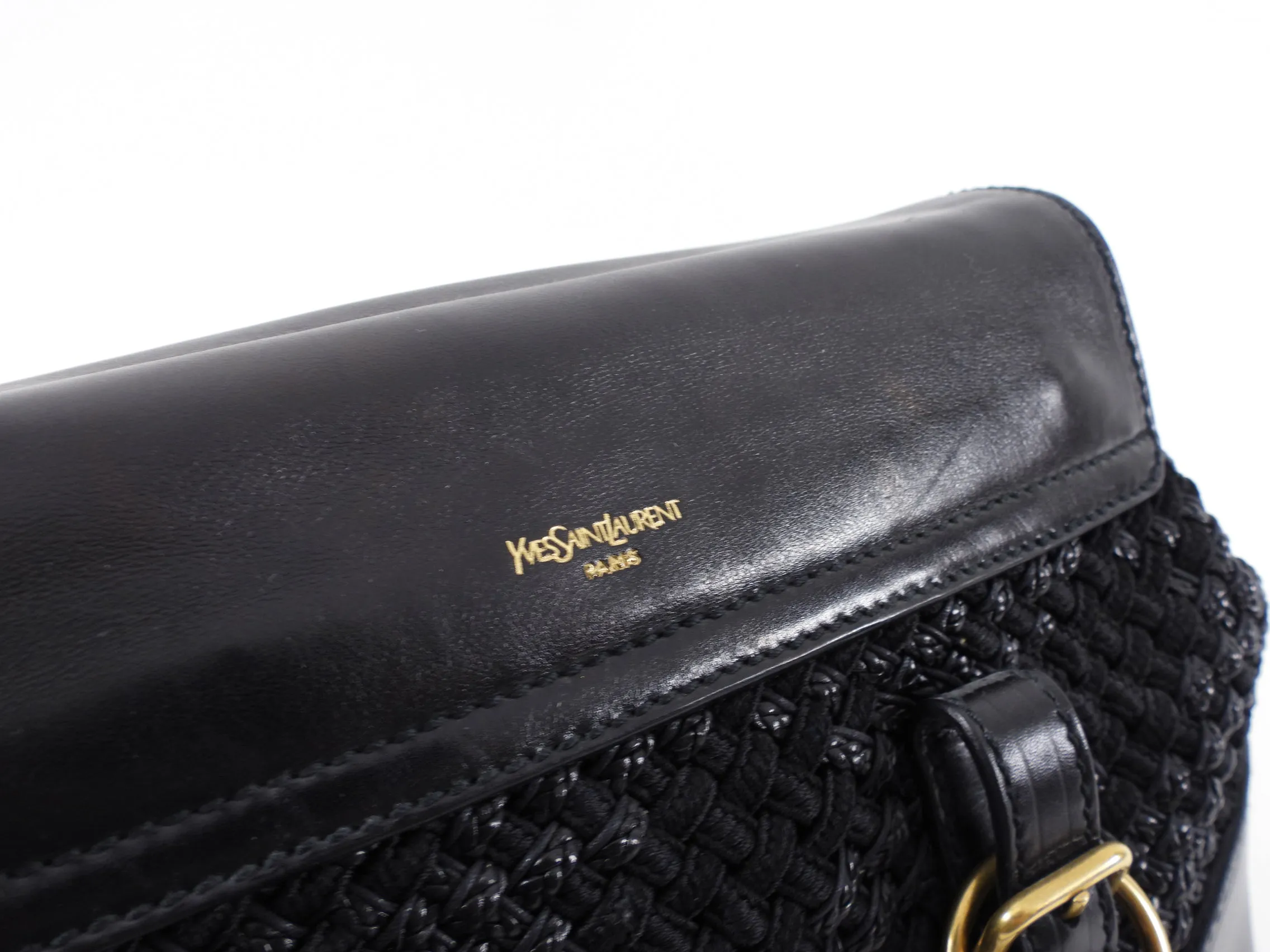 Yves Saint Laurent Black Small Maia Padlock Woven Bag