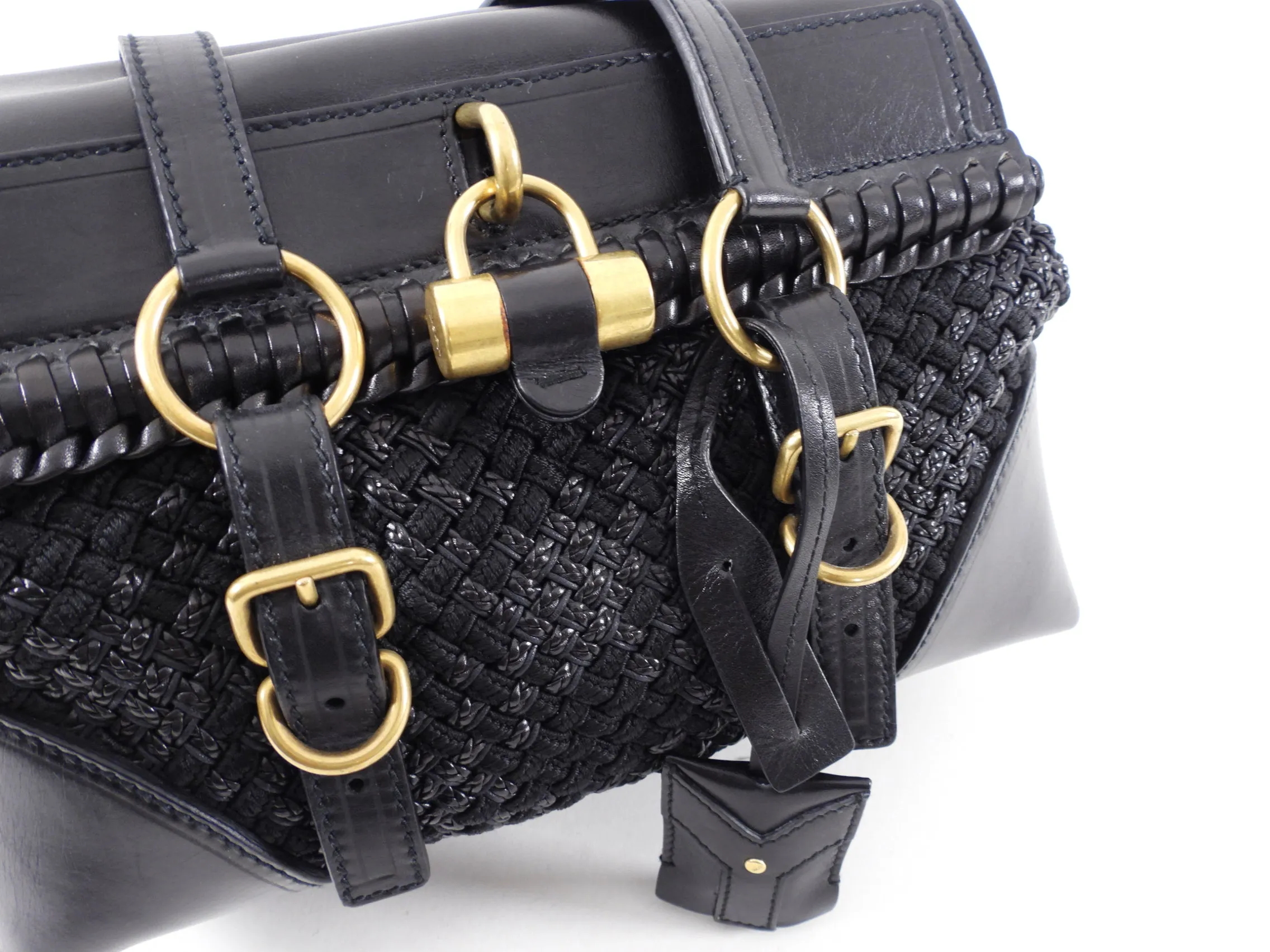 Yves Saint Laurent Black Small Maia Padlock Woven Bag