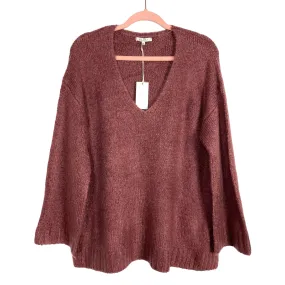 Z Supply Chocolate Brown V-Neck with Wide Sleeves Tunic Sweater NWT- Size L